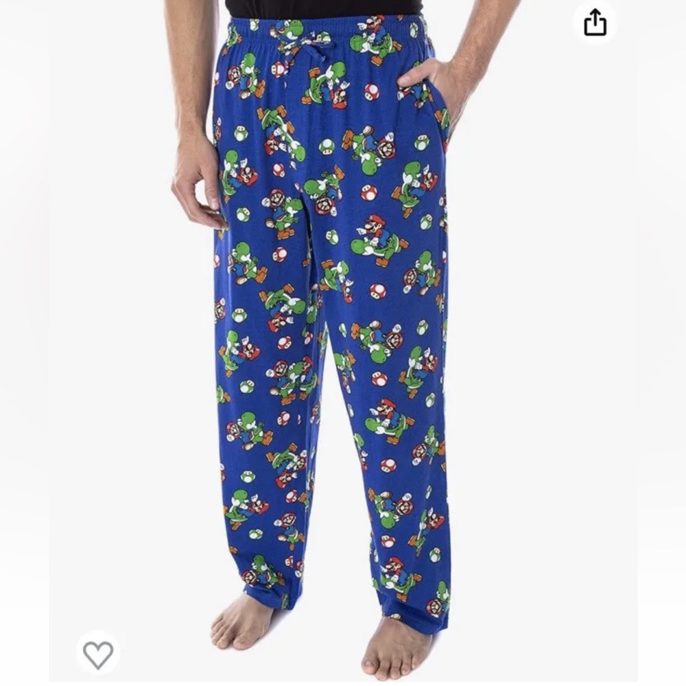 Mens Super Mario Bros & Yoshi Pajama Pants Size XL Sleep 100% Cotton Nintendo